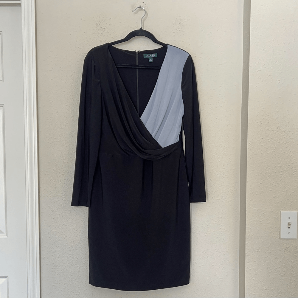 Lauren Ralph Lauren Alexie Long Sleeve Sheath Dress Size 14 Black and Gray