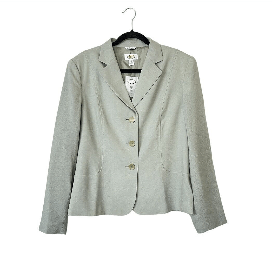 Talbots Vintage 100% Wool Button Front Blazer Lightweight NEW Green Size 16 Long