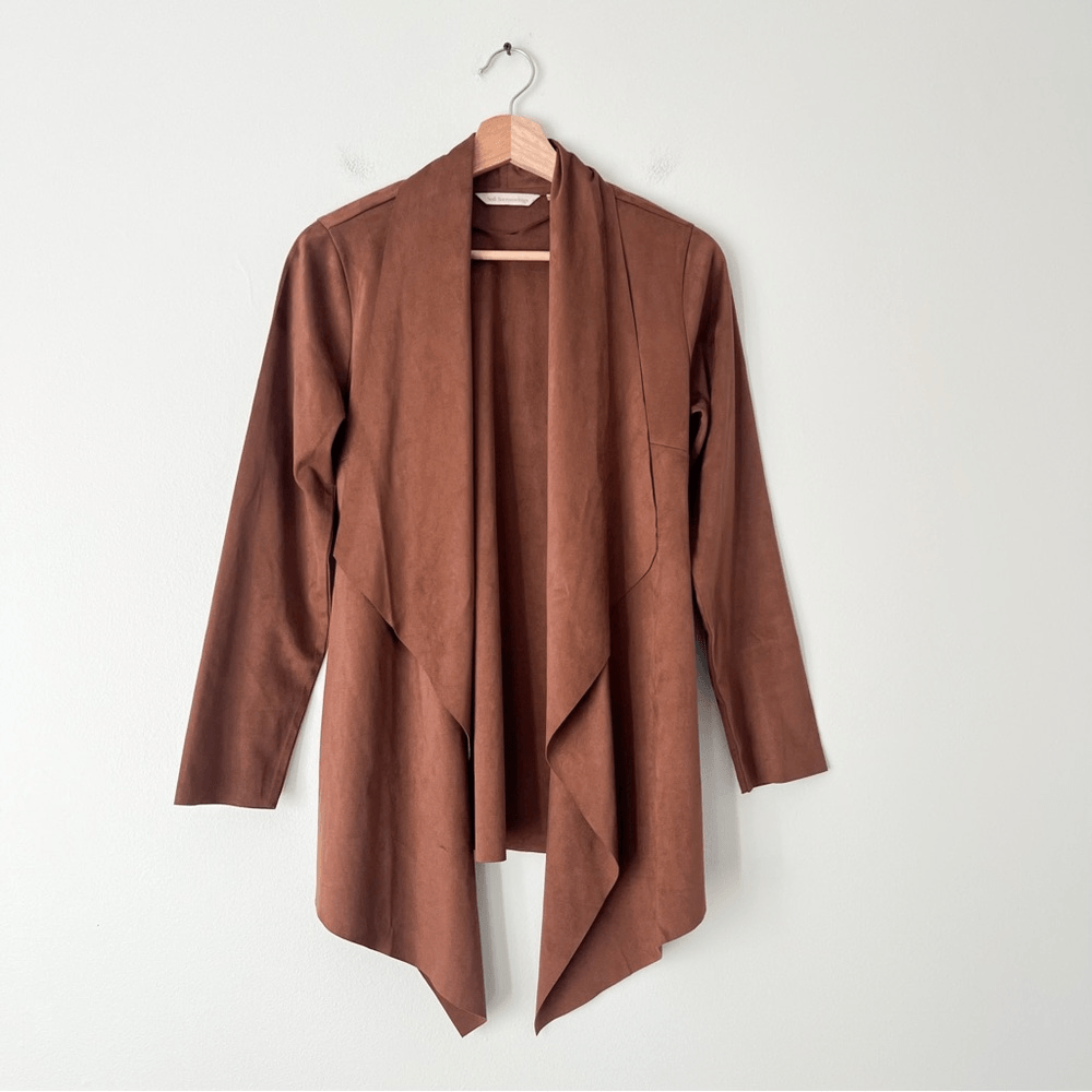 Soft Surroundings Shape Drape Faux Suede Brown Jacket Cardigan Size XS NWOT