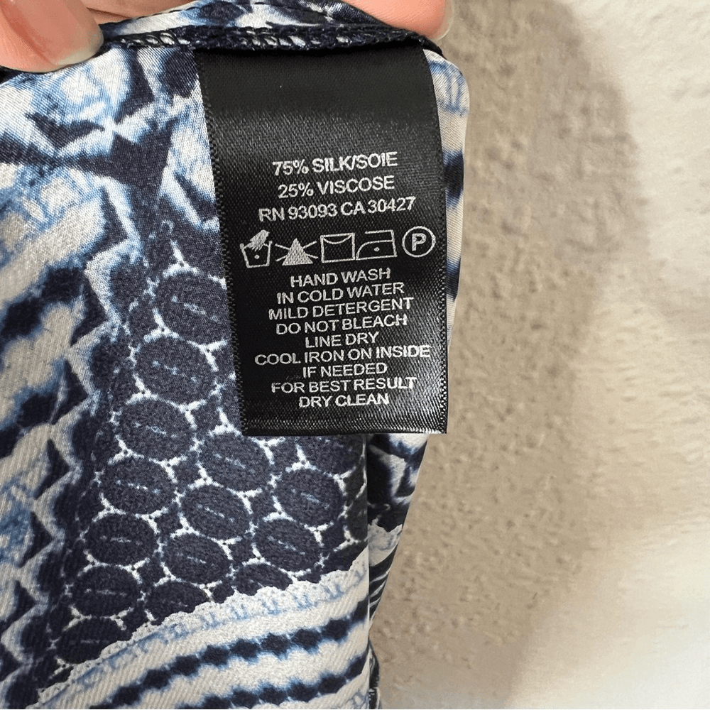 Nic+Zoe Calypso Silk Asymmetrical Midi Dress in Blue Size Small