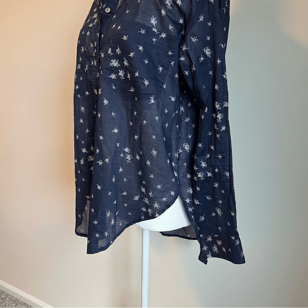 Madewell Blue Collarless Popover Shirt Rosebud Navy Blue Size Small