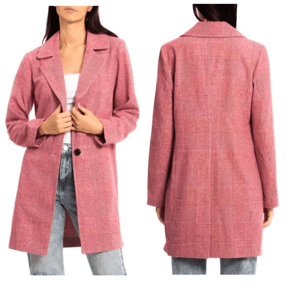 Anthropologie Avec Les Filles Red Houndstooth Plaid Longline Blazer NEW Size XL