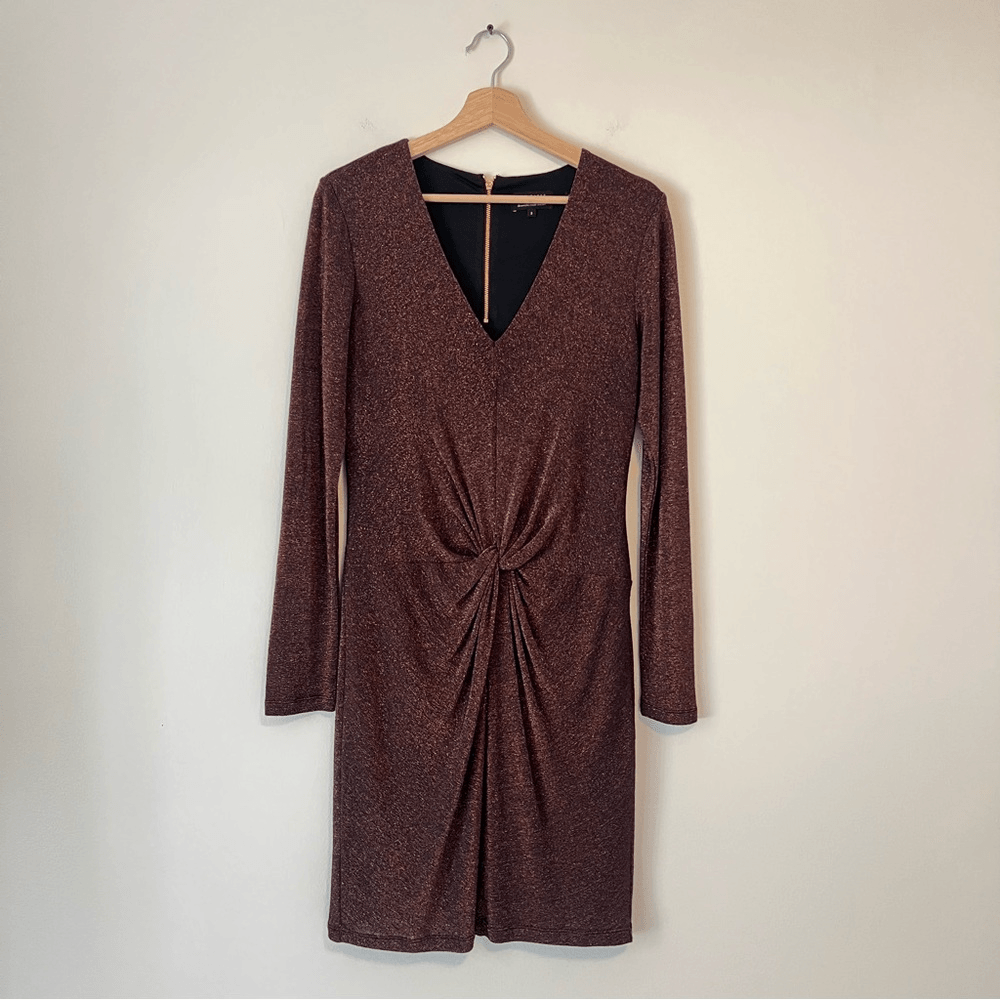 Ted Baker Lizzey Copper Metallic Long Sleeve Mini Dress Ted Size 3 US Size 8