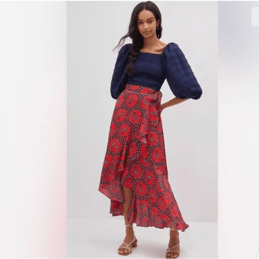 Anthropologie Liv Lee Ruffled Wrap Maxi Skirt NEW Size Small