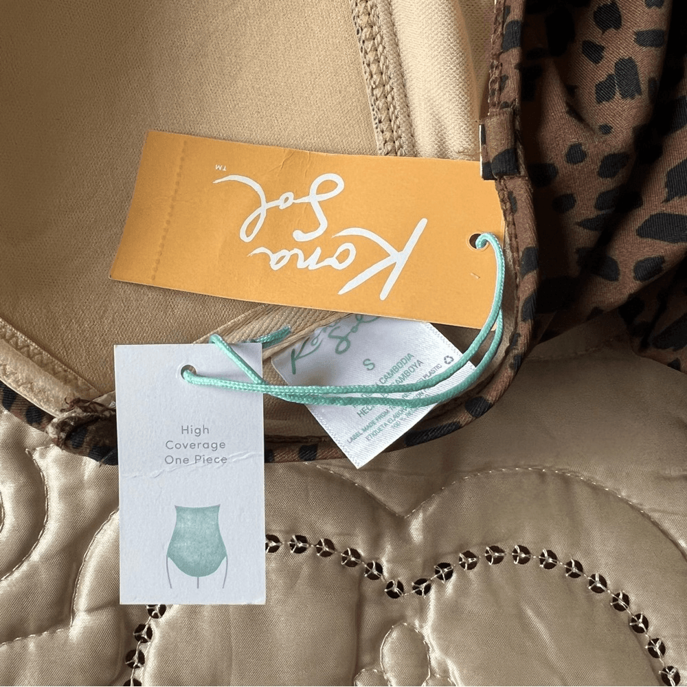 Kona Sol Swim Leopard Swimsuit Bandeau Flounce High Coverage One Piece NEW Small