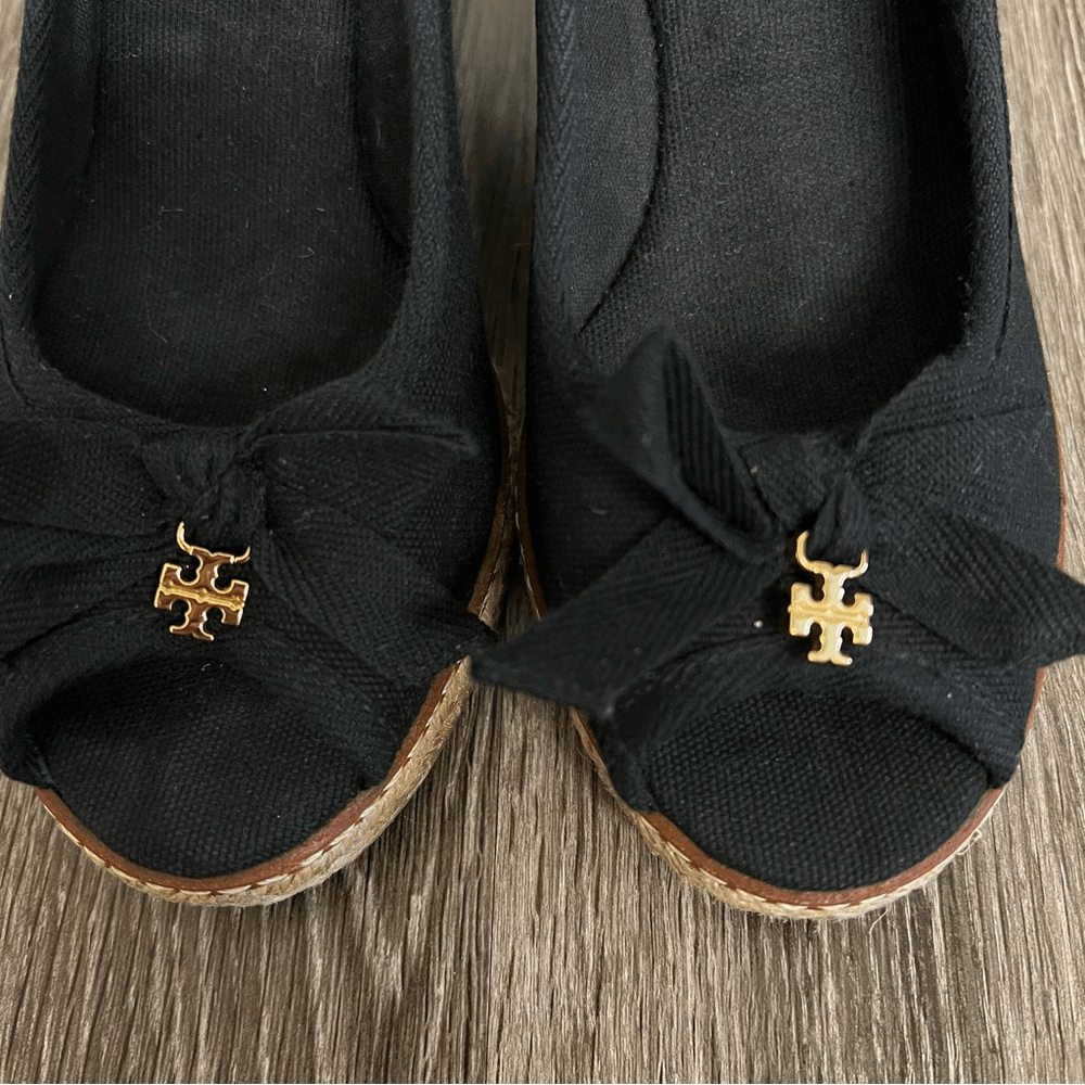 Tory Burch Jackie Peep-Toe Espadrille Wedge Shoes in Black Size 6,5