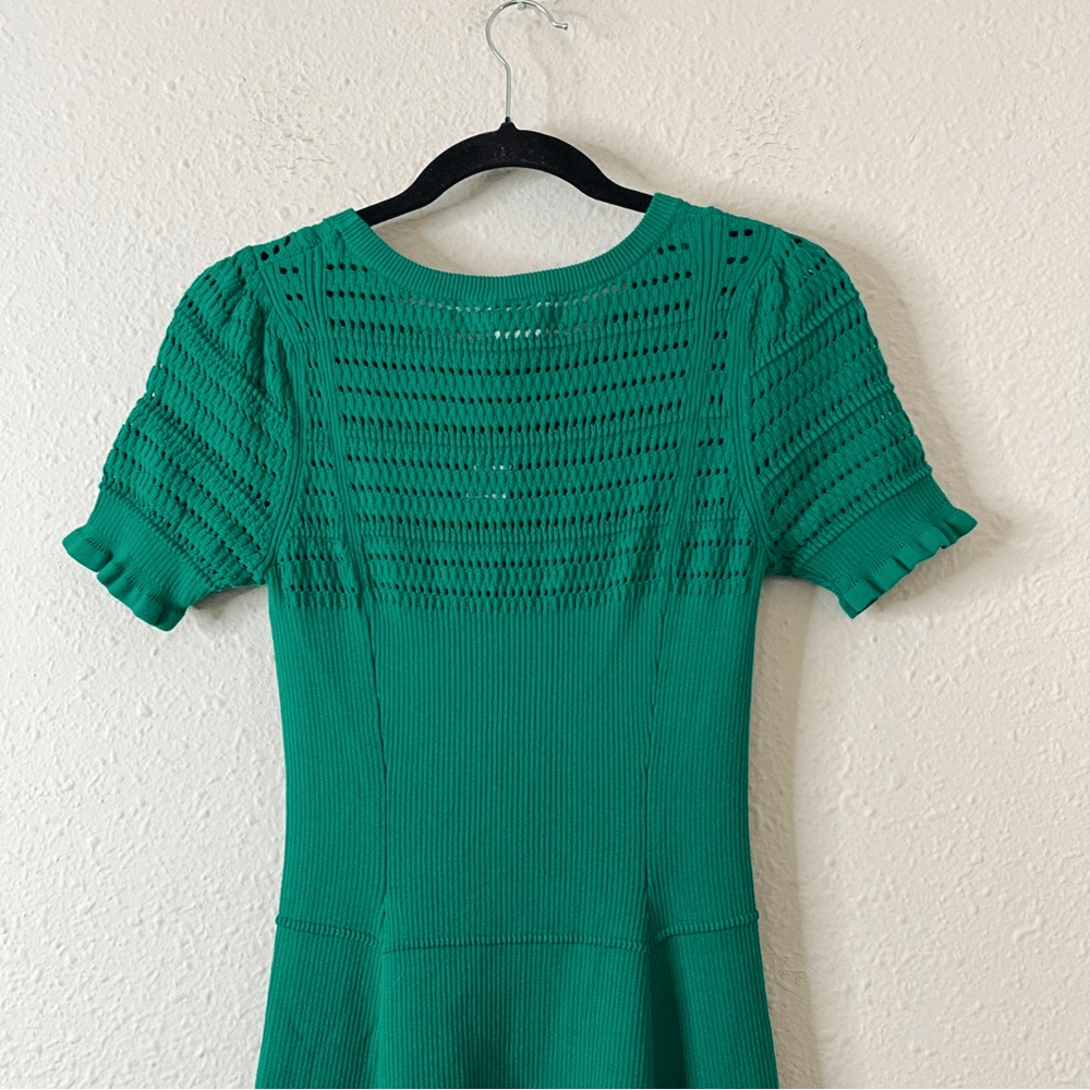 Anthropologie Maeve Promenade Pointelle Green Knit Dress NEW Size Small