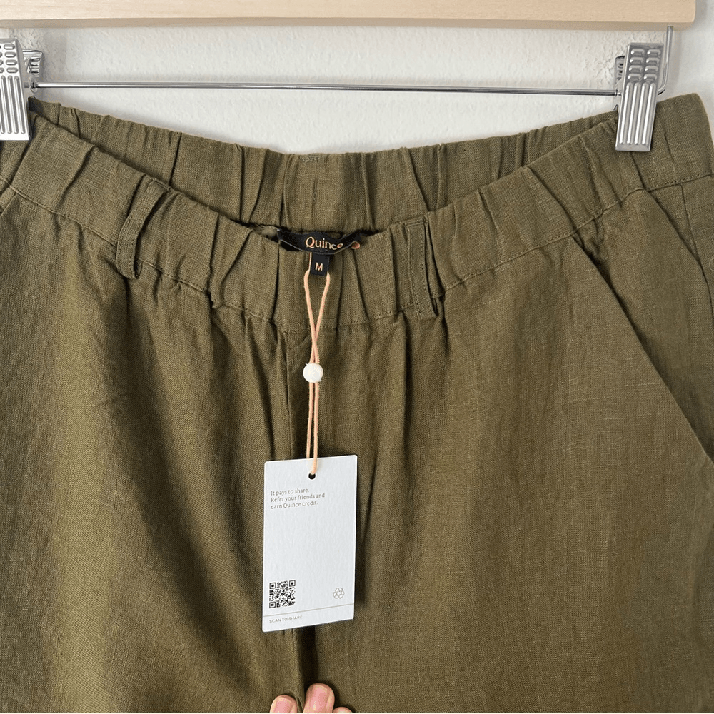 Quince 100% European Linen Cropped Pants NEW Size Medium Olive Green Pull on