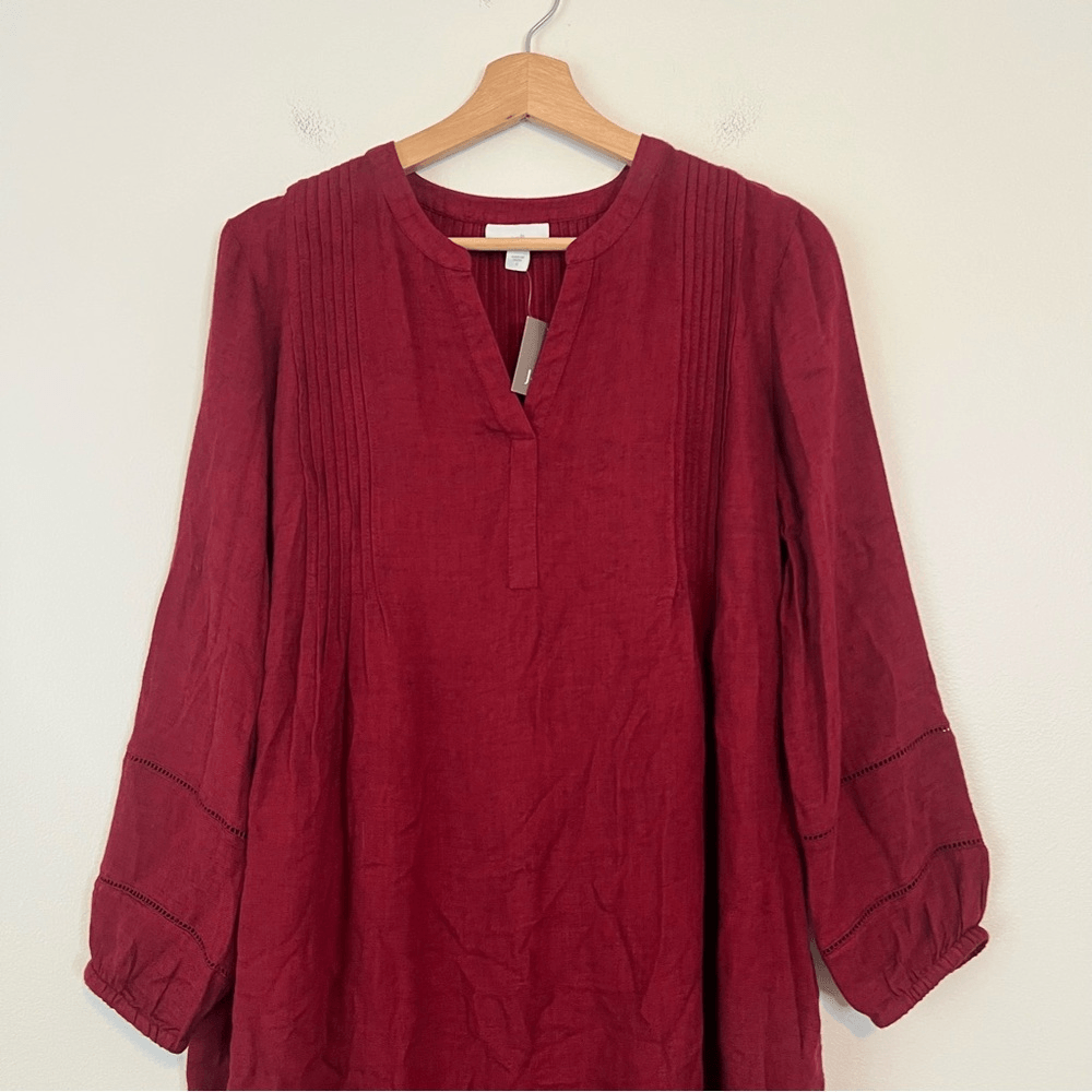 J. Jill Burgundy Brushed Twill Pintucked Mini Dress NEW Small Long Sleeve