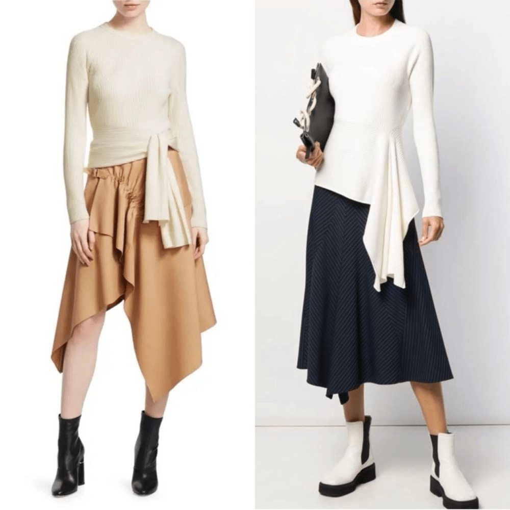 3.1 Phillip Lim Ribbed Sweater With Waist Tie Antique White Beige Size Small