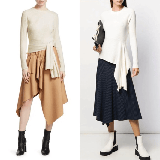 3.1 Phillip Lim Ribbed Sweater With Waist Tie Antique White Beige Size Small