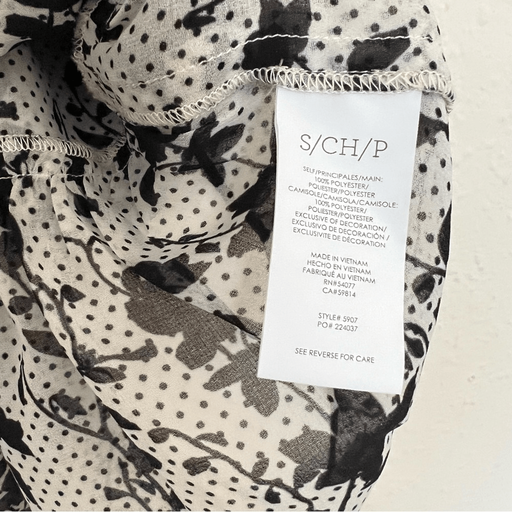 CAbi Everything Top Ruffle Hem Sheer Floral Bouquet Polka Dot Blouse Size Small