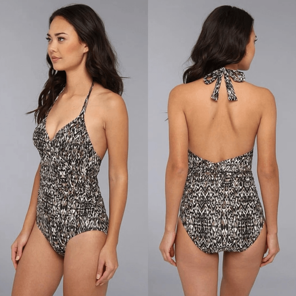Badgley Mischka Zara Surplice Mio Halter One Piece Swimsuit Size 10
