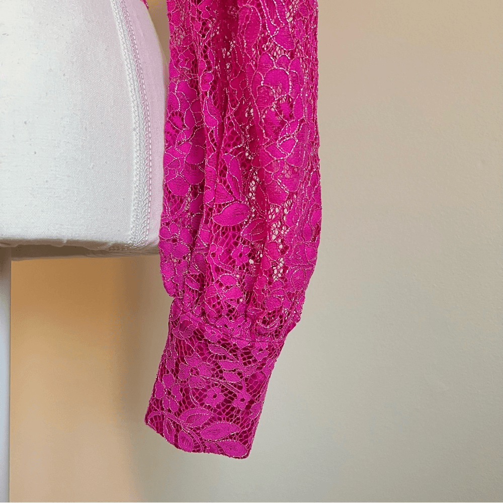 NBD Merlot Lace Blouse Top in Magenta Size Small Long Sleeve