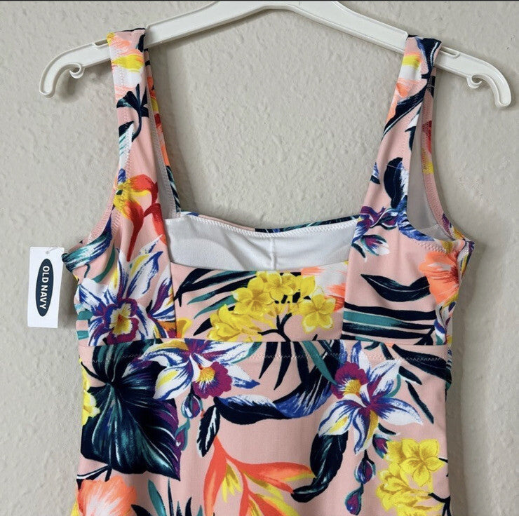 Old Navy Square Neck One Piece Tropical Floral Print Swimsuit NEW Size Medium