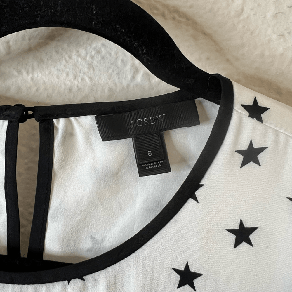 J. Crew Long Sleeve Silk Blouse Top Size 6 Off White Star Printed Ruffle