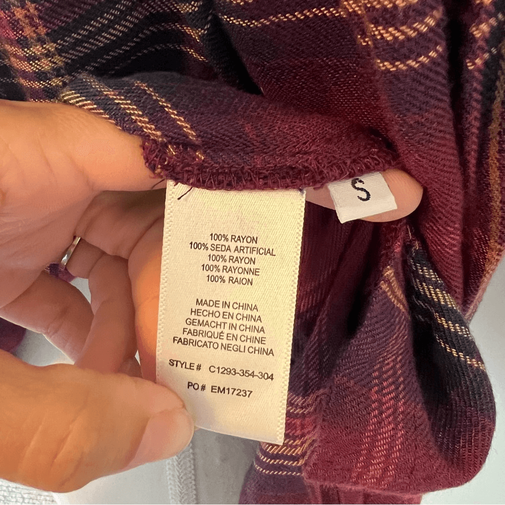 Anthropologie Cloth & Stone Homestead Plaid Off the Shoulder Top Small Burgundy