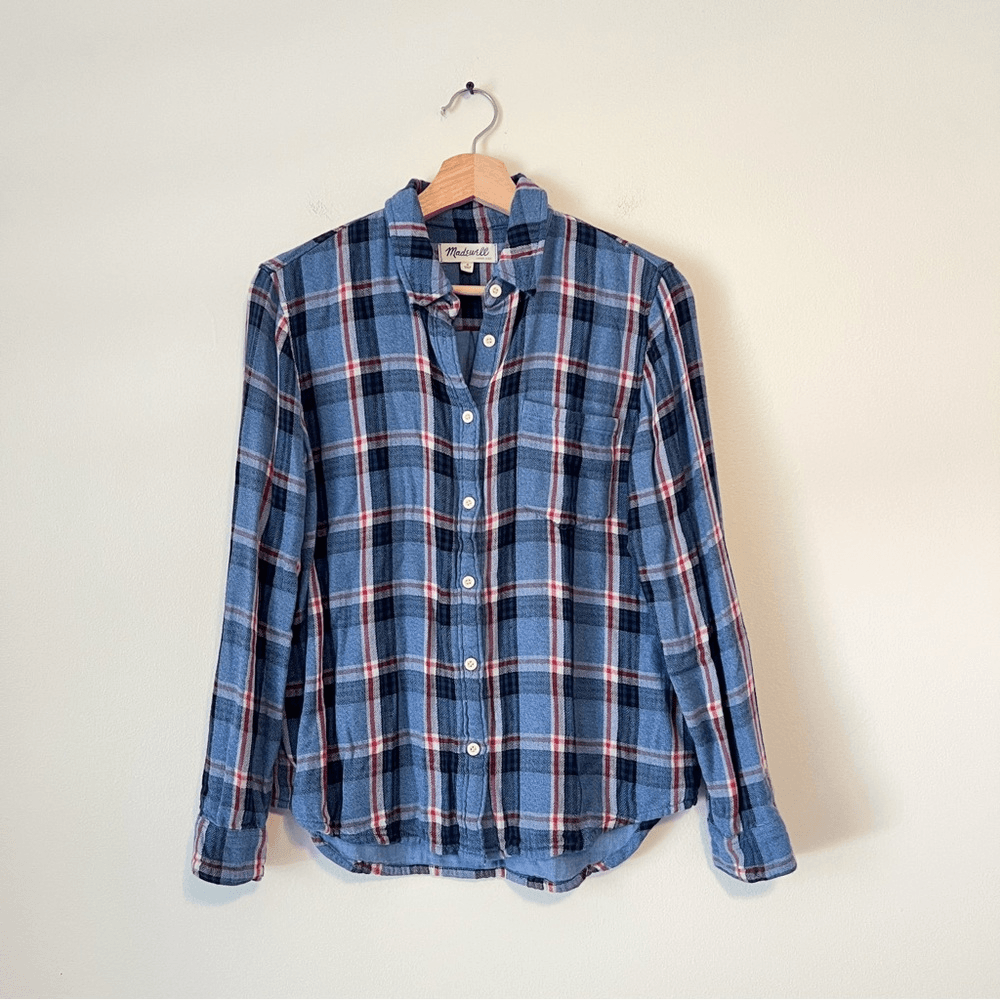 Madewell Flannel Plaid Button Down Shirt Size Small Long Sleeve in Blue
