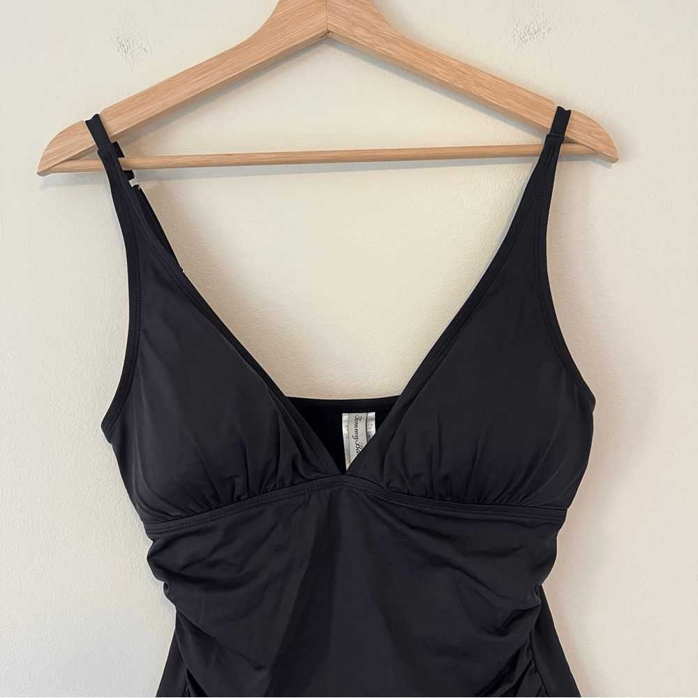 Tommy Bahama One Piece Black Swimsuit Size 10 V Neck Ruched