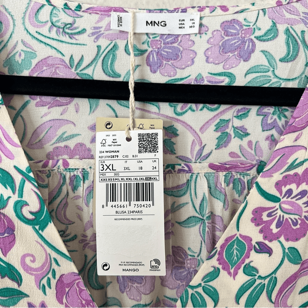 MANGO Flowy Floral Short Sleeve Blouse NEW Size 18