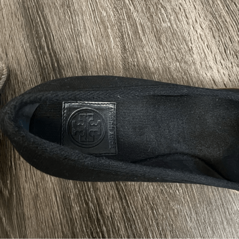 Tory Burch Jackie Peep-Toe Espadrille Wedge Shoes in Black Size 6,5