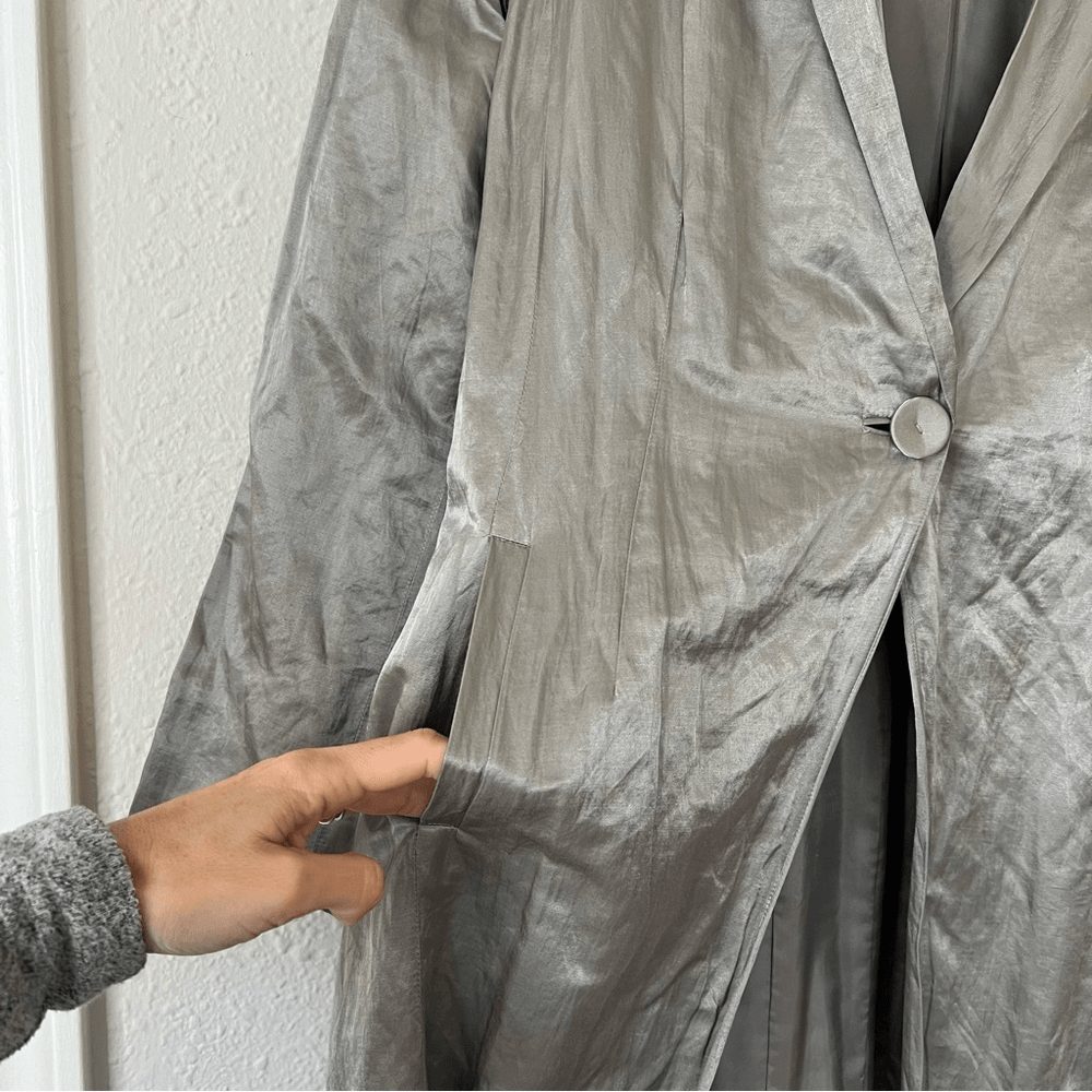 Eileen Fisher Steel Satin Long Blazer Jacket Size Large