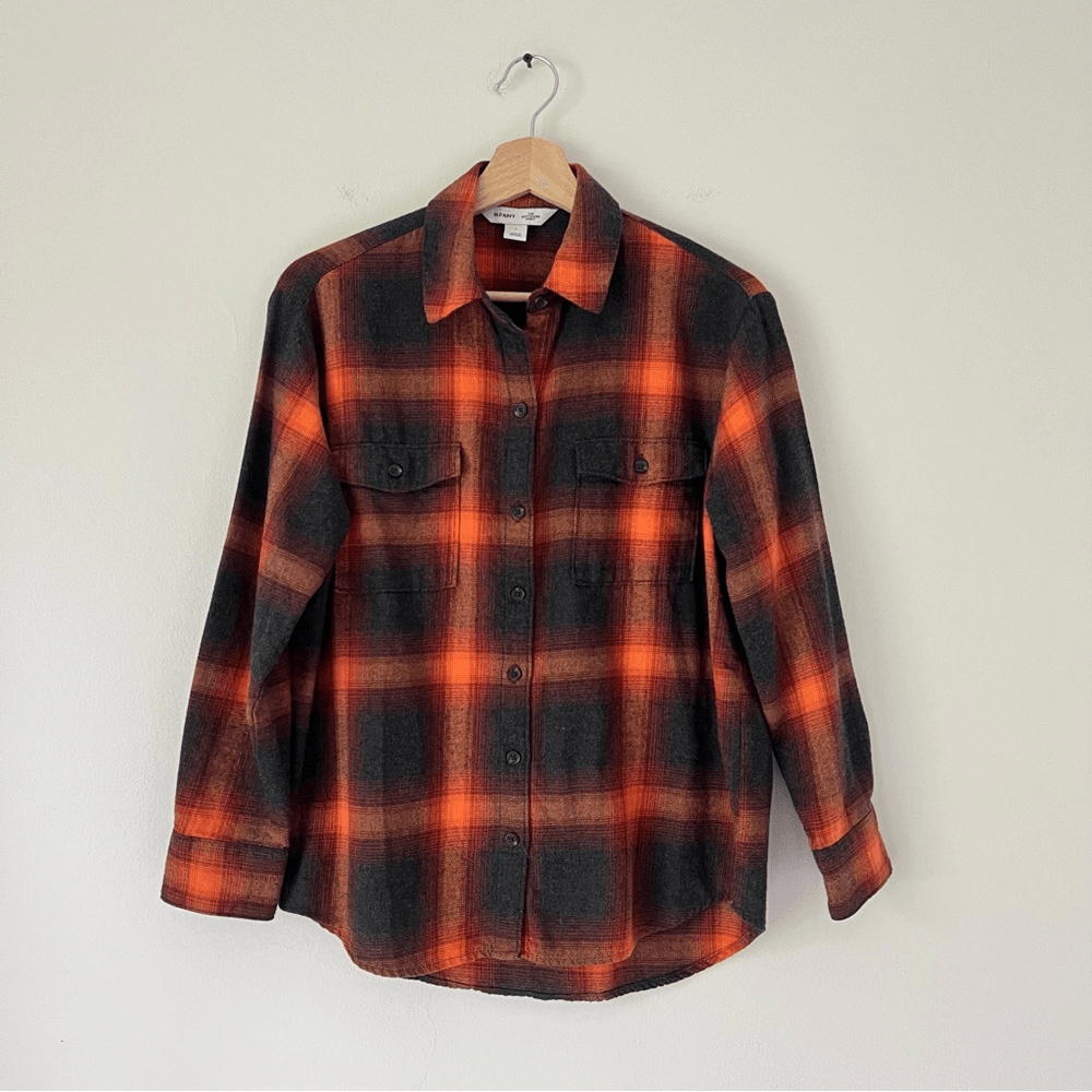 Taylor Swift Evermore Flannel Button Down Shirt Size Small Old Navy Orange Gray