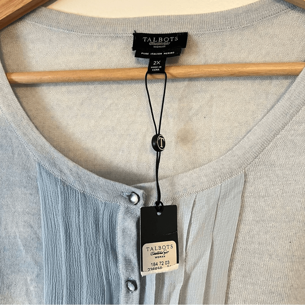 Talbots Italian Merino Wool Sweater Cardigan NEW Plus Size 2X Silk Trim