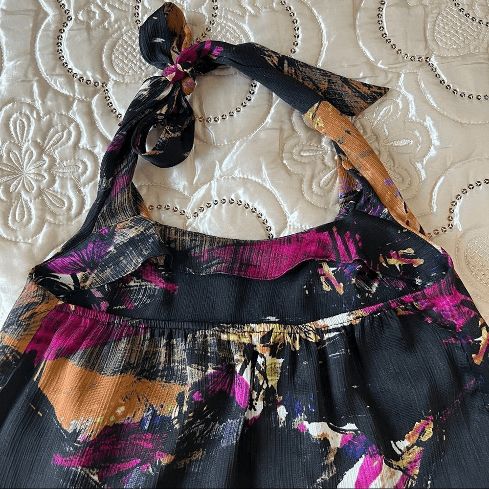 Ann Taylor Black Multi Color Halter Top Size 2