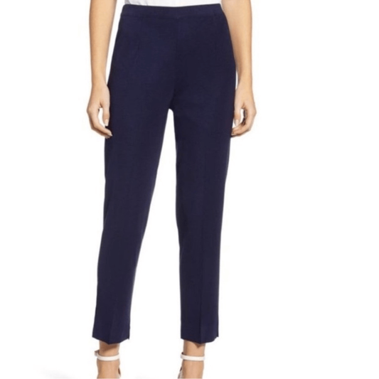 Ming Wang Straight Leg Knit Pull on Pants Navy Blue Size Large Petite