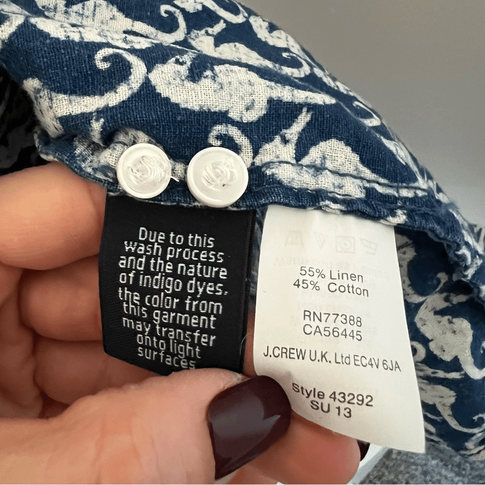 J. Crew Seahorse Linen Blend Button Down Boy Shirt Size 6 Nautical