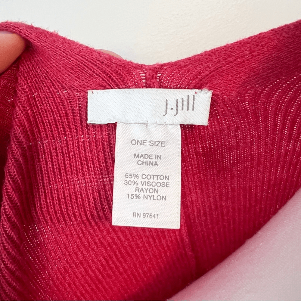 J. Jill Ribbed Wrap Shawl Sweater Poncho One Size Pink Cotton Blend