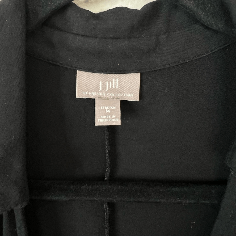 J. Jill Wearever Black Dress Long Sleeve Faux Wrap Size Medium Knee Length