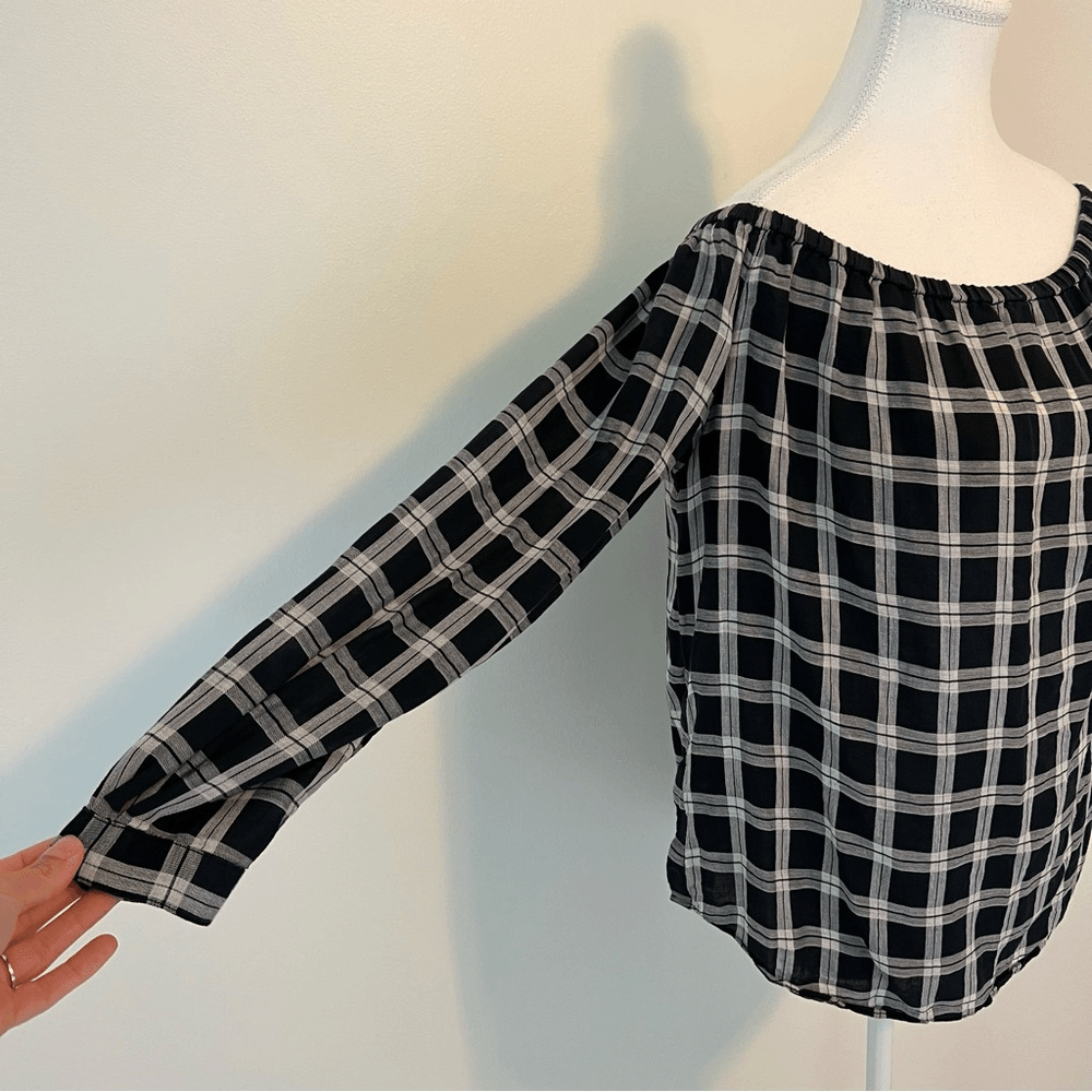 Rag & Bone Plaid Off Shoulder Top Blouse Size Small Black White