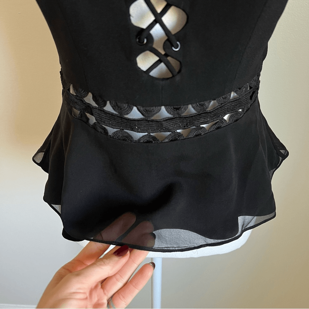 Jonathan Simkhai Lace Up Crepe Peplum Top in Black Size 2 Silk Trim