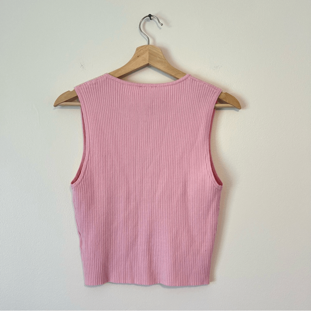LE LIS Satin Bow Detail Sleeveless Sweater Top in Pink NEW Size Medium