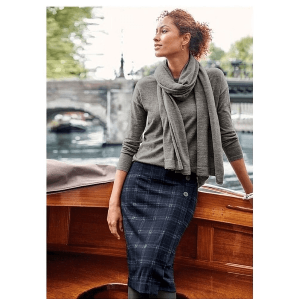 J.Jill Plaid Wrap Front Pull On Skirt NEW Size Medium Stretch Academia Career