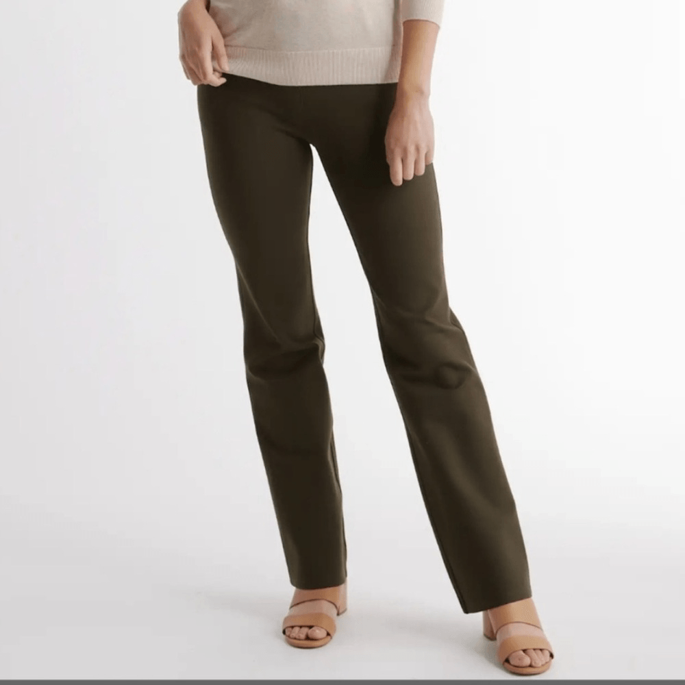 Quince Olive Green Ultra Stretch Ponte Bootcut Pull On Pants Size Large Petite