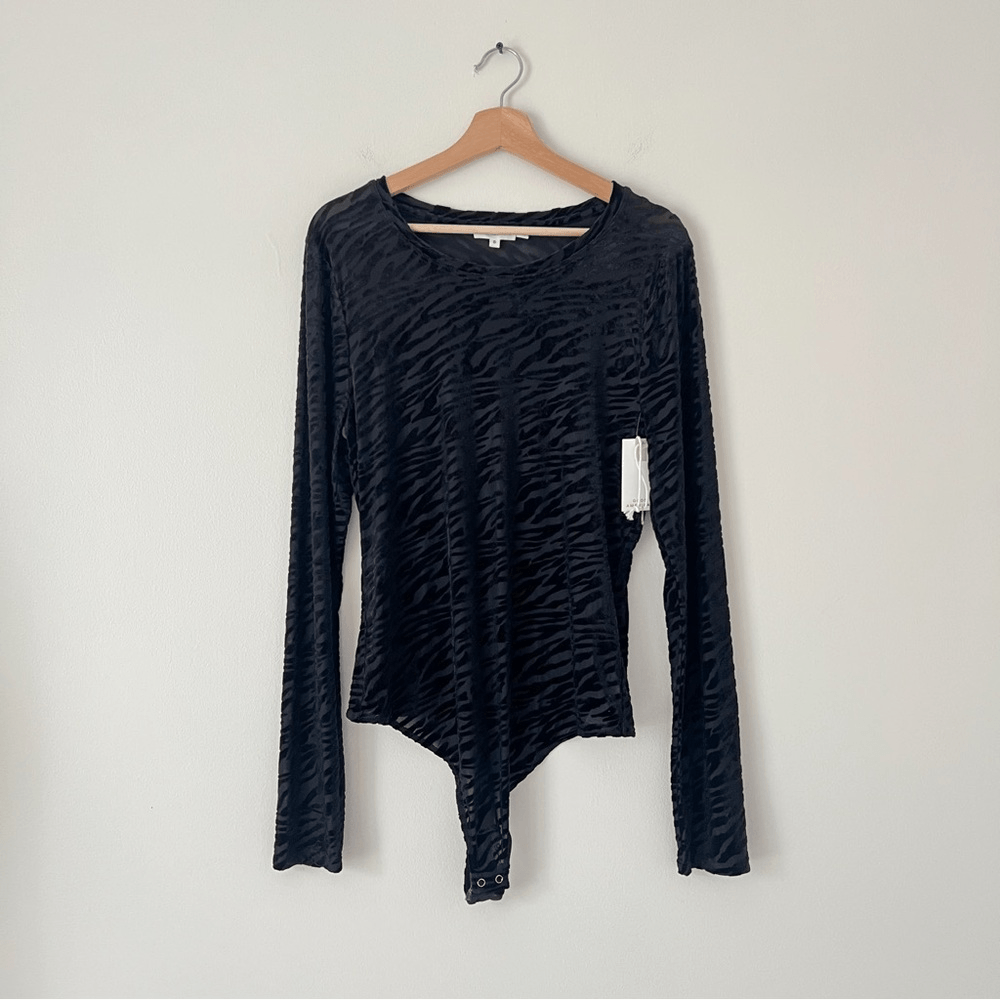 Good American Burnout Zebra Mesh Velvety Bodysuit NEW Size XXL Animal Print
