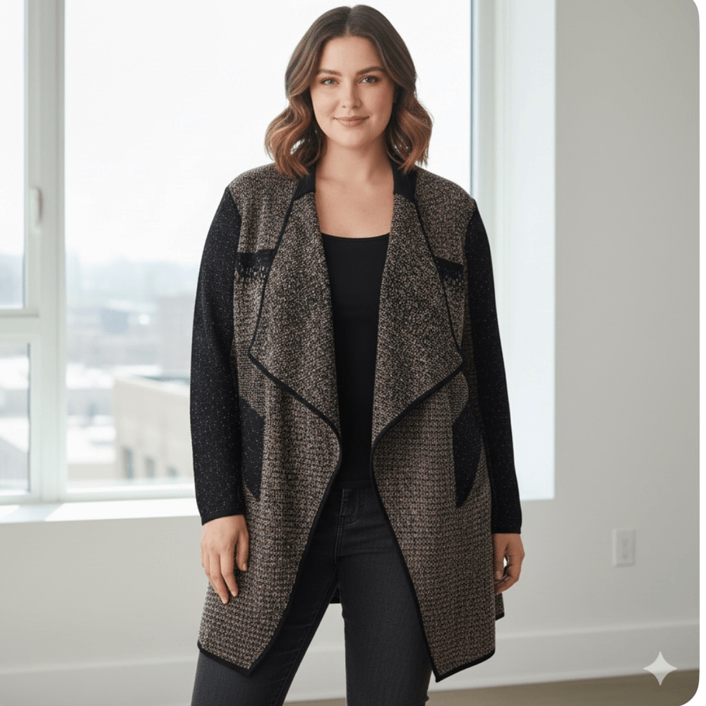 Ming Wang Black Open Front Cardigan Plus Size 3X Confetti Colorful Waterfall