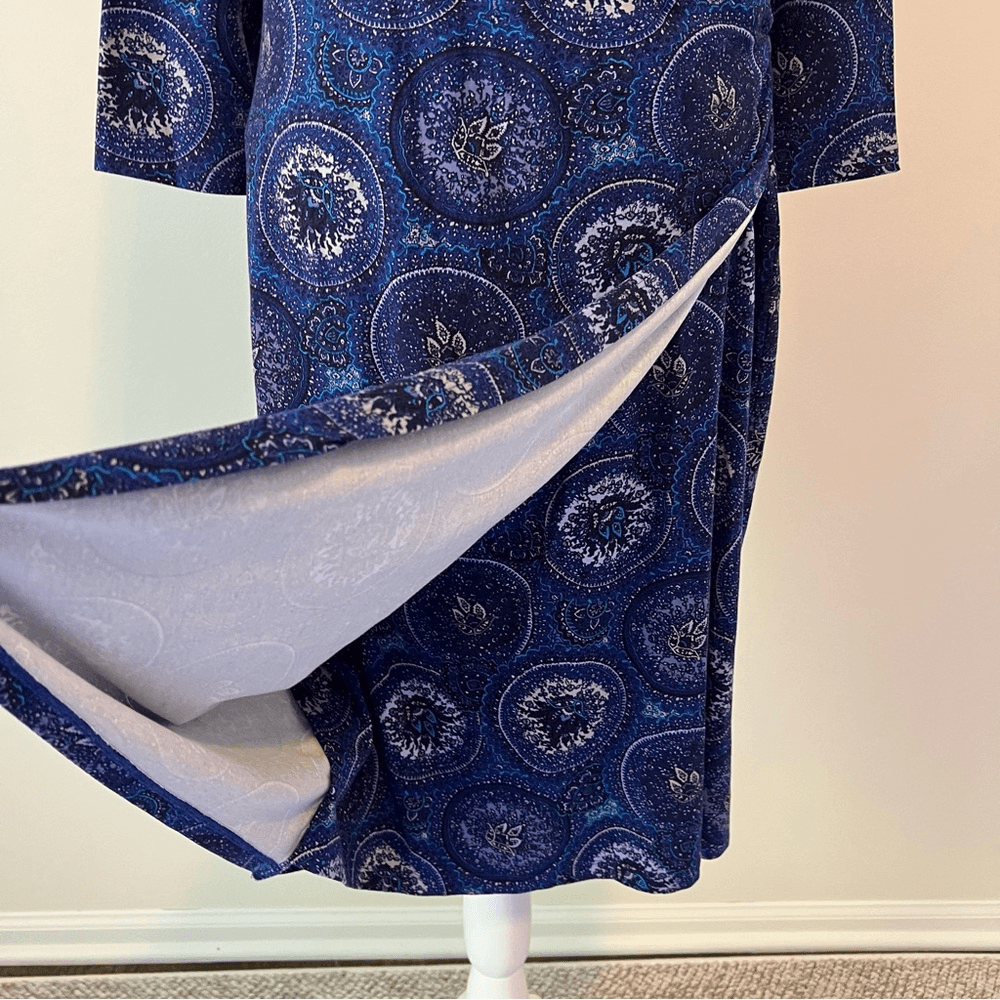 Talbots Printed Faux Wrap Dress Size Large 3/4 Sleeve Stretch Jersey