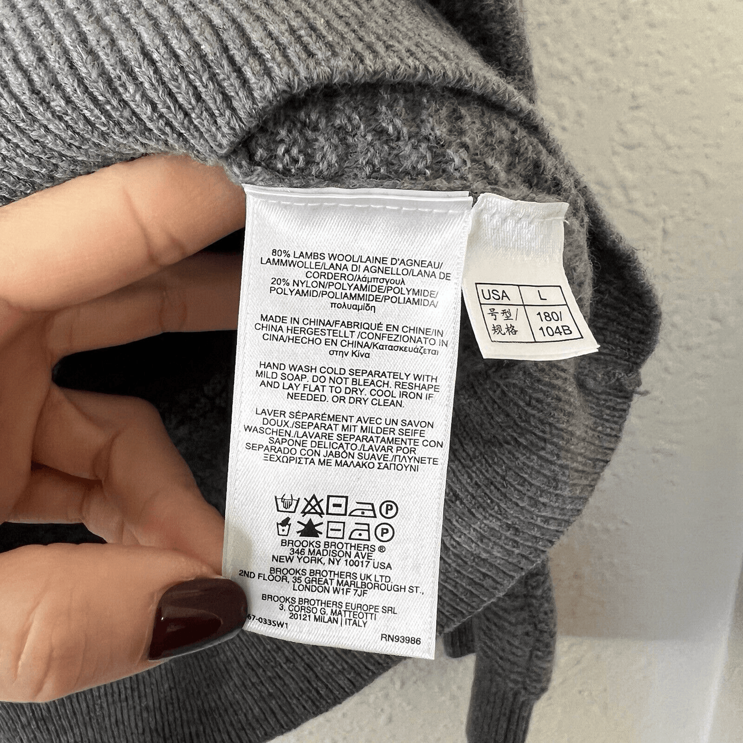 Brooks Brothers Gray Lambswool  Shawl Collar Sweater Men’s Size Large