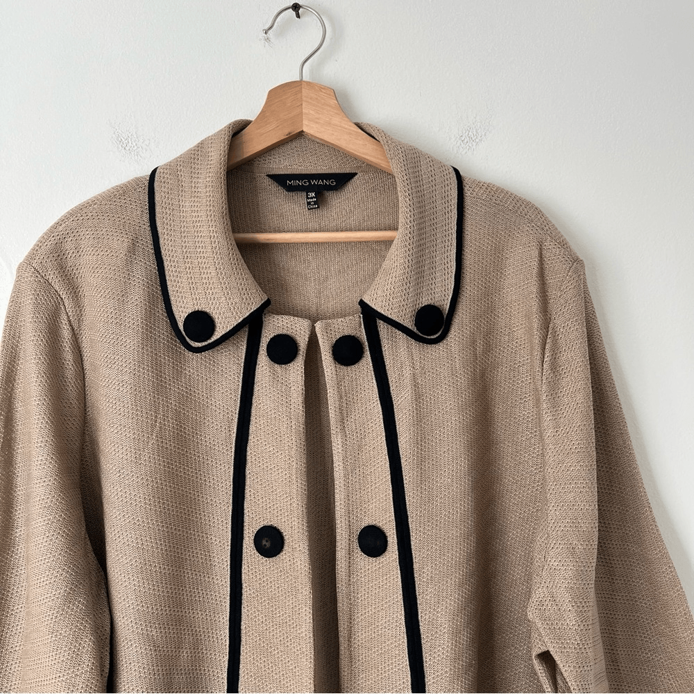 Ming Wang Knit Cardigan Blazer Jacket in Tan and Black Plus Size 3X