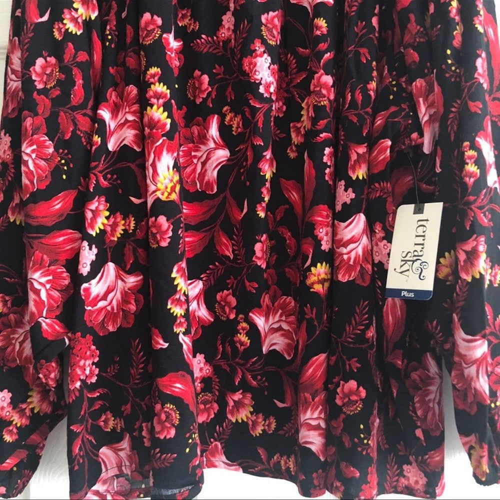Terra & Sky Plus Size Peasant Floral Blouse Top 3X