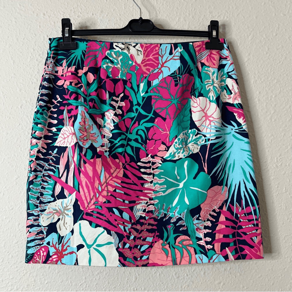 Talbots Jungle Botanical Pencil Mini Skirt Size 10 Petites Floral Tropical