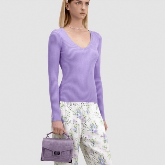 The Kooples Ribbed V-Neck Knitted Sweater NEW Size XS in Lilac