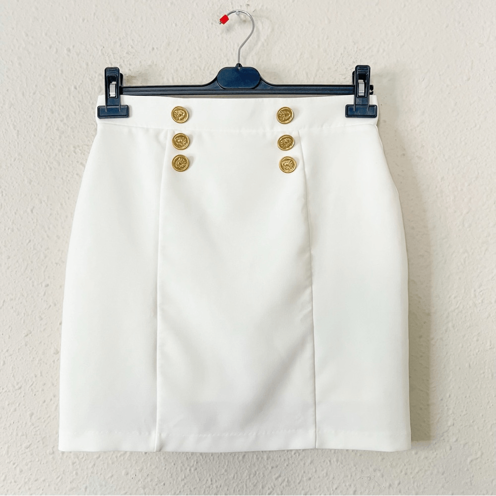 Nookie Gold Button White Mini Skirt Size Small