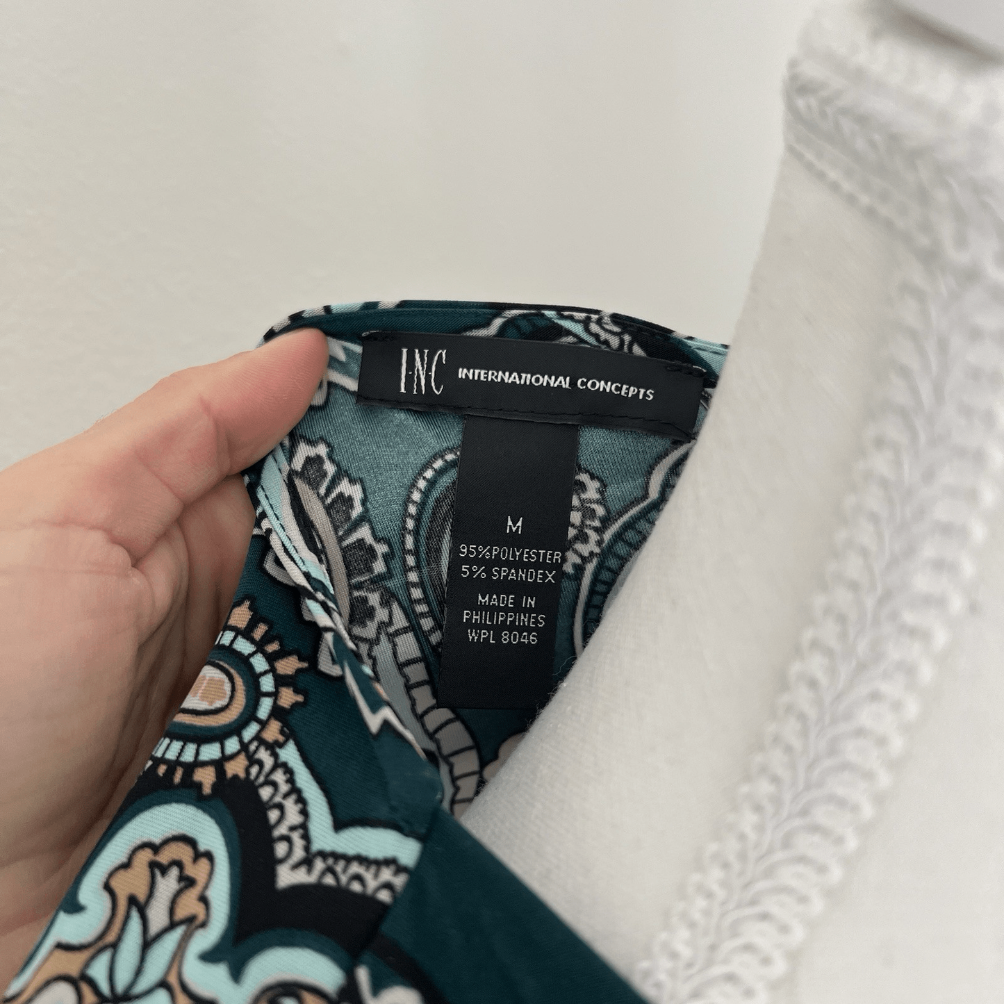 INC International Concepts Paisley Babydoll 3/4 sleeve top Forest Fairy Y2K Sz M