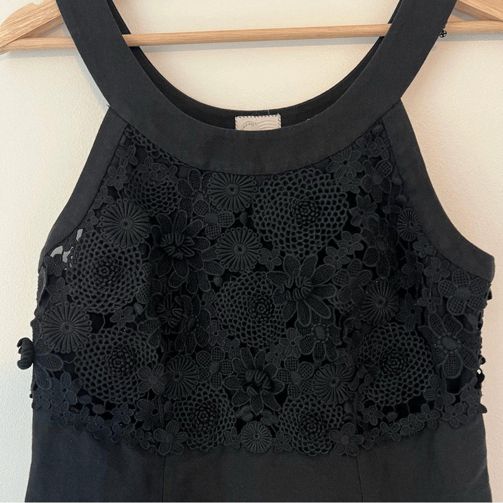 Anthropologie Postmark Oleander Blk Cotton Linen Floral Lace Sheath Dress Size 6
