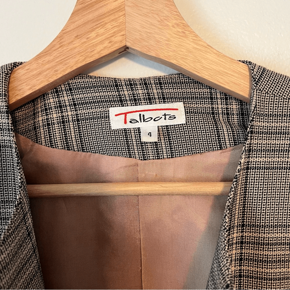 Vintage Talbots Plaid Collarless Blazer Size 4 Academia Career Office